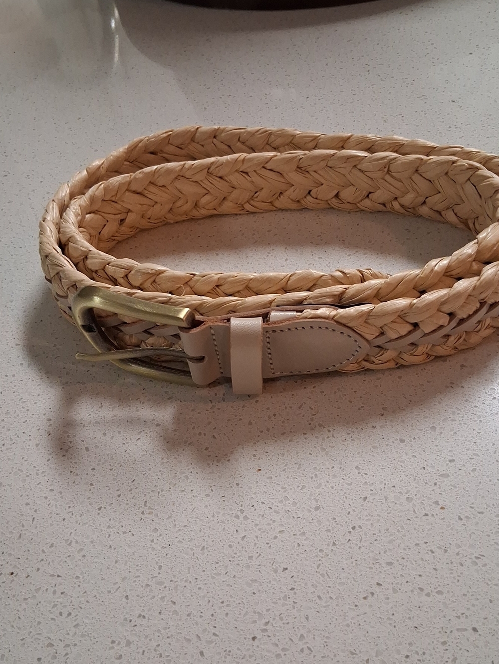 Patricia Nash Braided Straw-Style Belt in Natural Beige with Brass Buckle